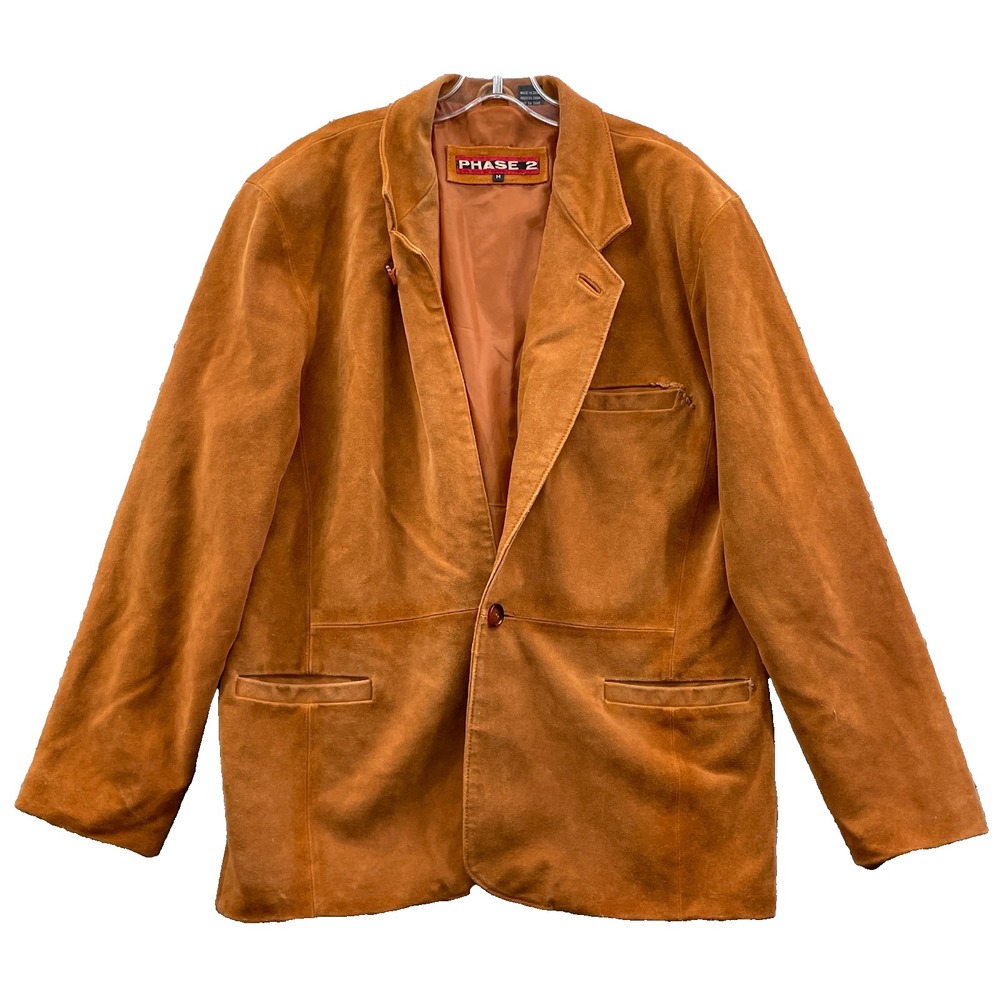 Phase 2 Suede Blazer Jacket Men's Medium Brown Leather‎ Corpcore 70s Moto Offic